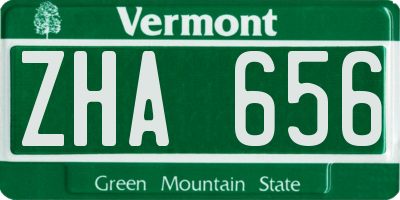 VT license plate ZHA656