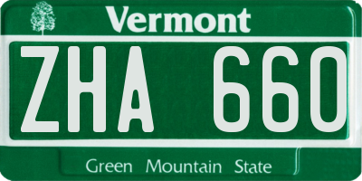VT license plate ZHA660