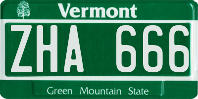 VT license plate ZHA666