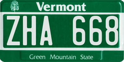 VT license plate ZHA668
