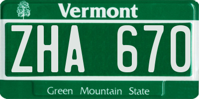 VT license plate ZHA670