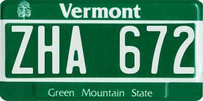 VT license plate ZHA672
