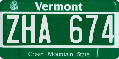 VT license plate ZHA674