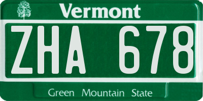 VT license plate ZHA678
