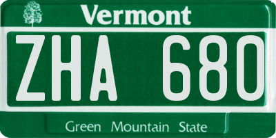 VT license plate ZHA680