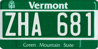 VT license plate ZHA681