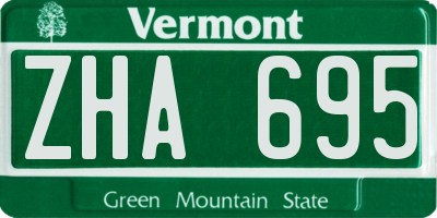 VT license plate ZHA695