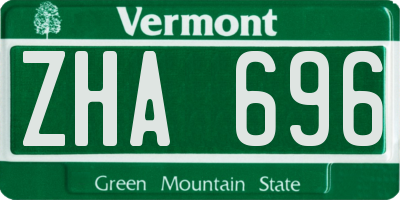 VT license plate ZHA696