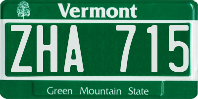 VT license plate ZHA715