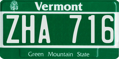 VT license plate ZHA716