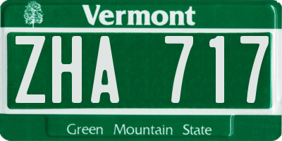 VT license plate ZHA717