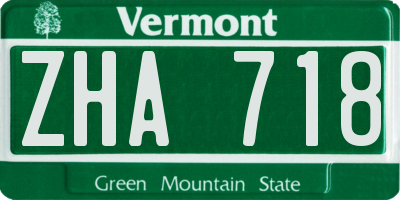 VT license plate ZHA718