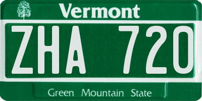 VT license plate ZHA720