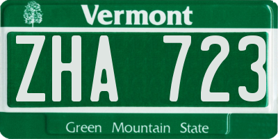 VT license plate ZHA723