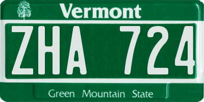 VT license plate ZHA724