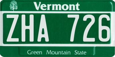 VT license plate ZHA726