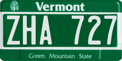 VT license plate ZHA727