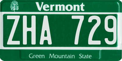 VT license plate ZHA729