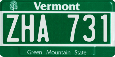 VT license plate ZHA731