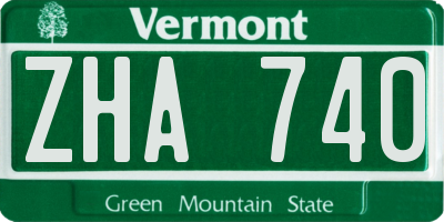 VT license plate ZHA740