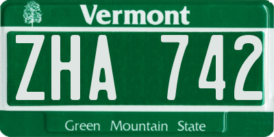VT license plate ZHA742