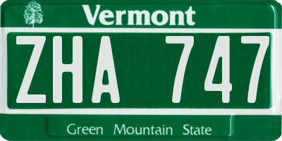 VT license plate ZHA747