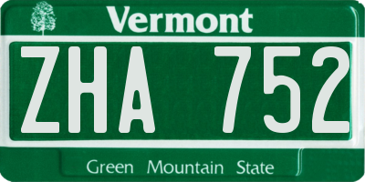 VT license plate ZHA752