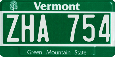 VT license plate ZHA754