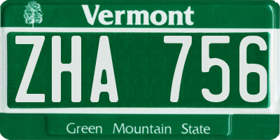 VT license plate ZHA756