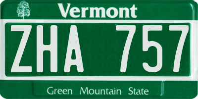 VT license plate ZHA757