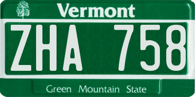 VT license plate ZHA758