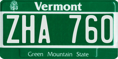 VT license plate ZHA760