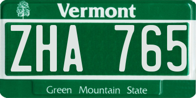VT license plate ZHA765