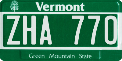 VT license plate ZHA770