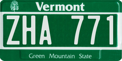 VT license plate ZHA771