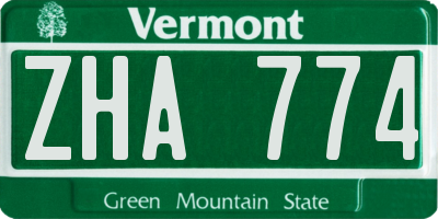 VT license plate ZHA774