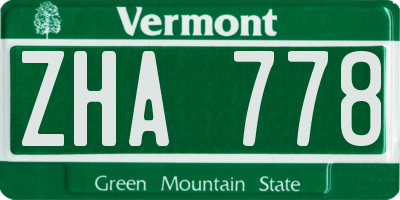 VT license plate ZHA778