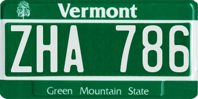 VT license plate ZHA786