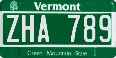 VT license plate ZHA789