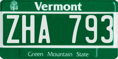 VT license plate ZHA793