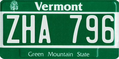 VT license plate ZHA796