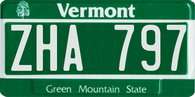 VT license plate ZHA797