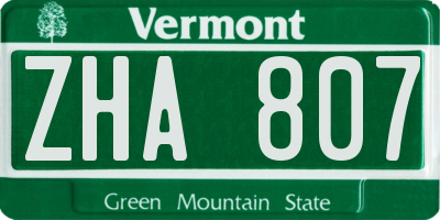 VT license plate ZHA807