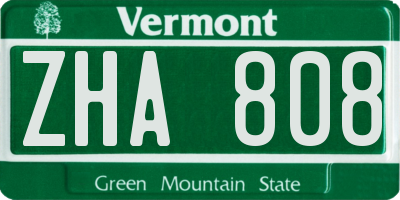 VT license plate ZHA808