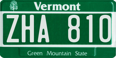 VT license plate ZHA810