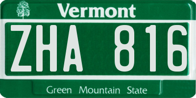 VT license plate ZHA816