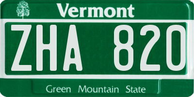 VT license plate ZHA820