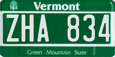 VT license plate ZHA834