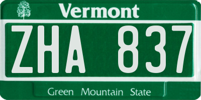 VT license plate ZHA837