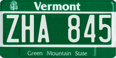 VT license plate ZHA845